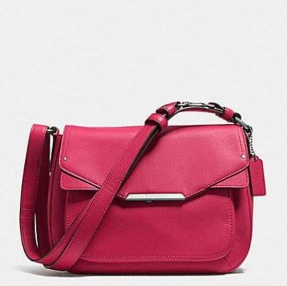 Coach pink berry leather mini flap crossbody bag handbag